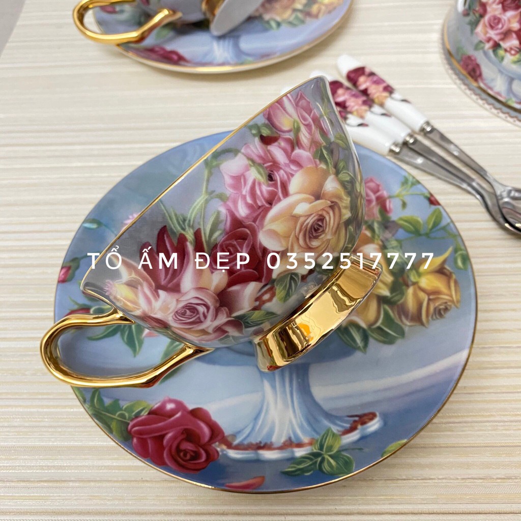 [ẢNH THẬT] Bộ ấm chén có đế đun, bàn trà bày phòng khách phong cách châu Âu 7.125