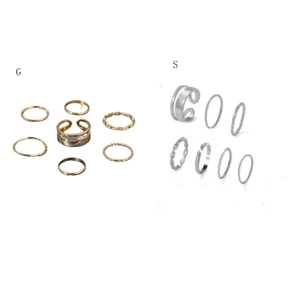 Set 7 nhẫn đeo khớp đốt ngón tay bằng kim loại mạ vàng / bạc phong cách thời trang dành cho nữ