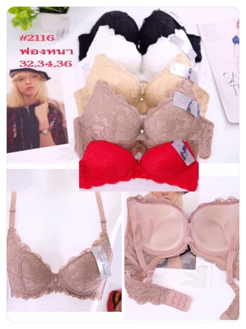 Áo lót ngực đệm dày tạo khe Thái Lan Sisterhood 2116 có gọng vải ren mềm sexy