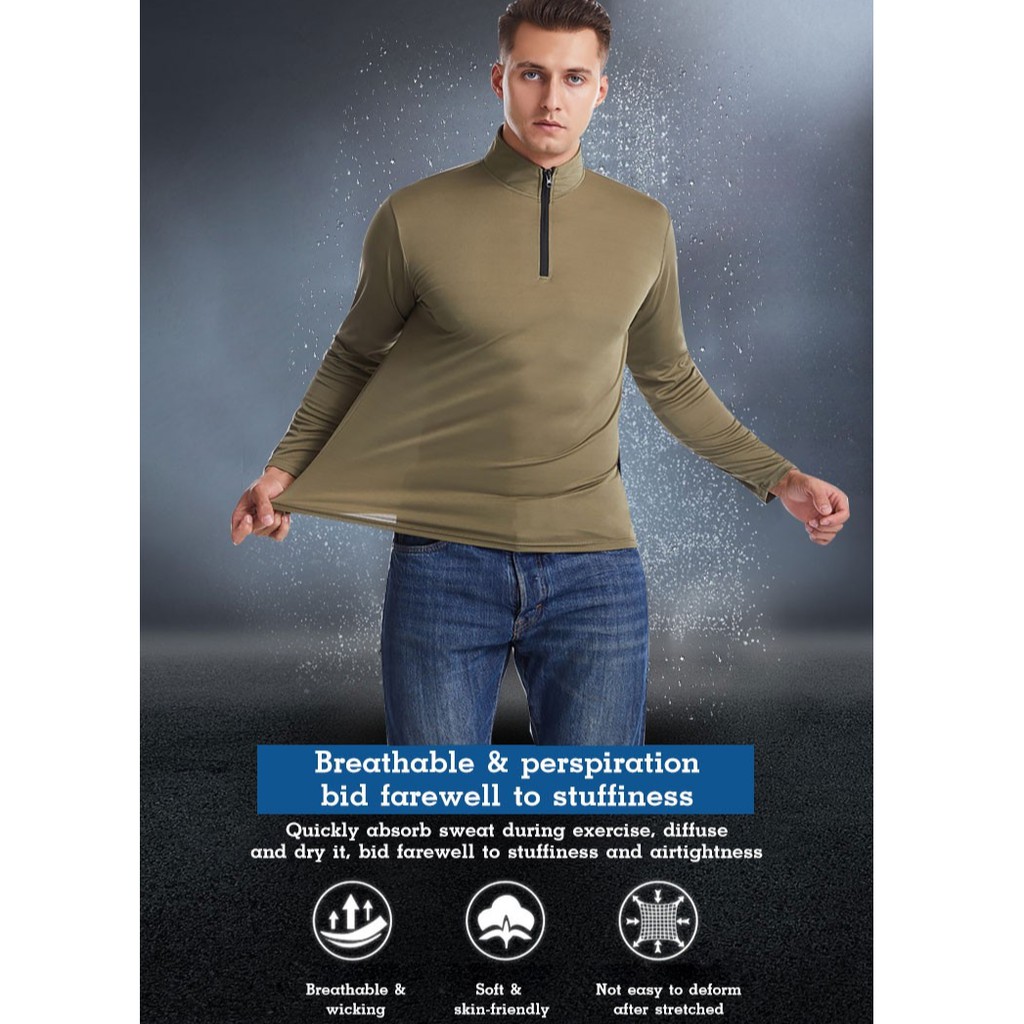 Geegobuy Áo Thun Nam Dài Tay Có Dây Kéo Chất Liệu Vải Nhanh Khô