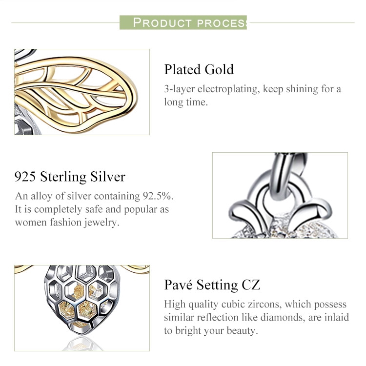 Mặt Trang Sức Bamoer SCC1125 Bằng Bạc S925 Hình Chú Ong Sang Trọng Làm Vòng Tay Và Dây Chuyền DIY