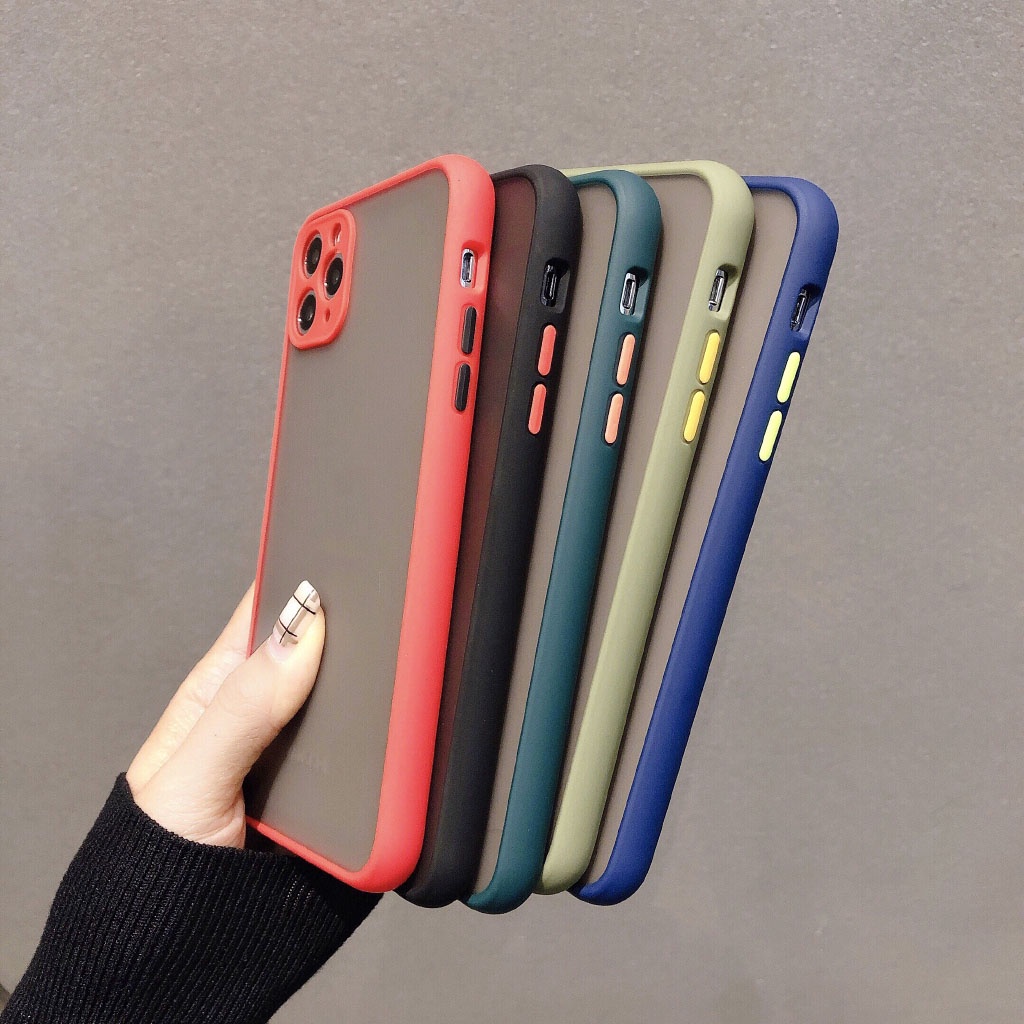 Ốp Điện Thoại Nhựa Cứng PC Bề Mặt Nhám Viền Màu Sang Trọng Cho iPhone 11 Pro Max X XR XS Max 7 8 6 6s Plus
