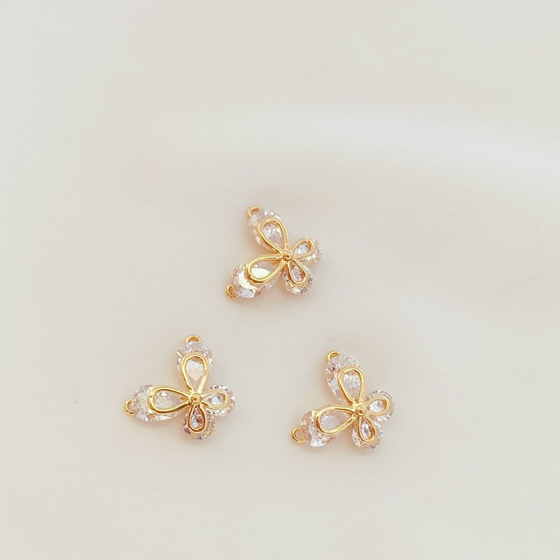Phụ Kiện Dây Chuyền / Vòng Tay Hình Bướm Mini Bằng Đồng Mạ Vàng 14K Đính Đá Zircon DIY