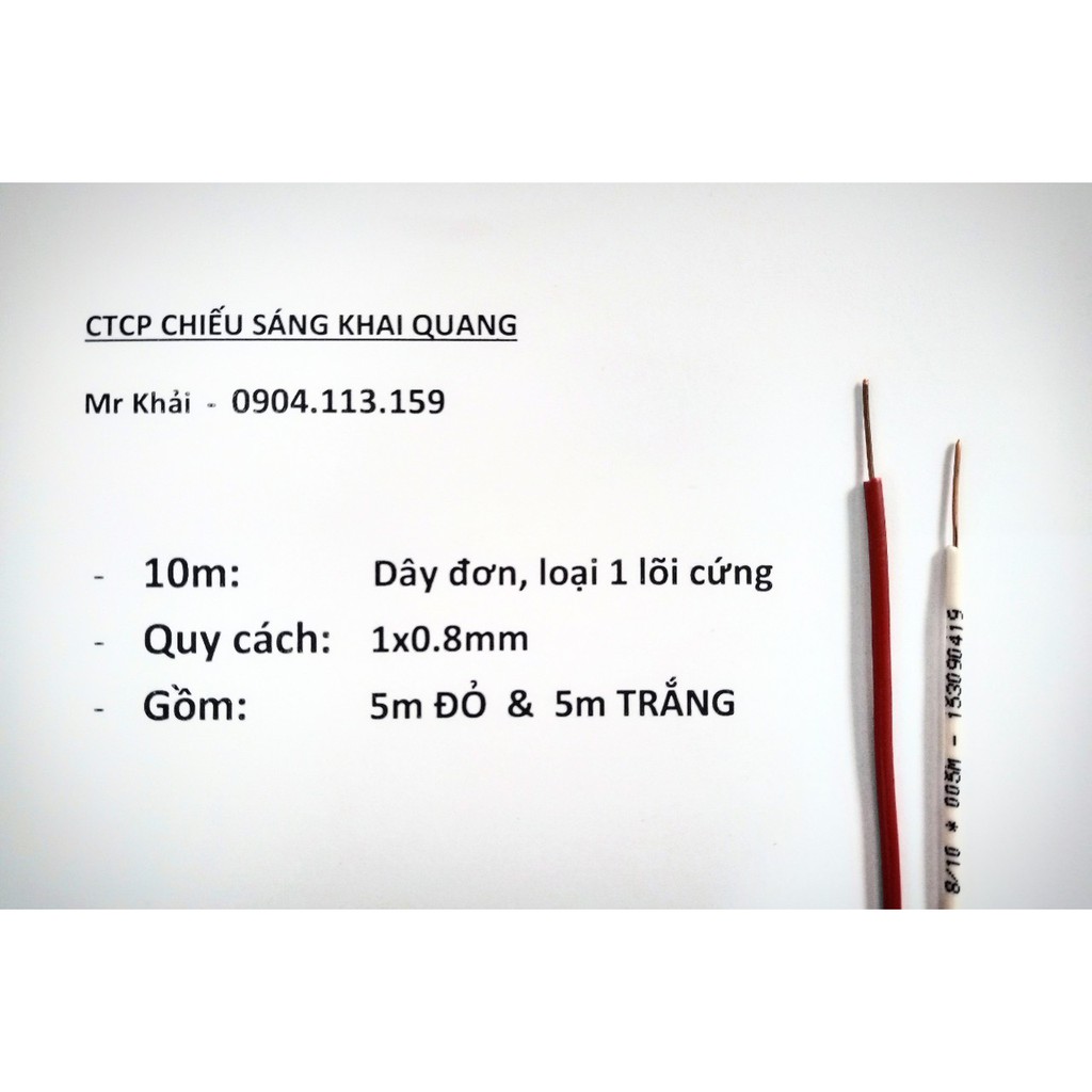 (SALE) Dây điện đơn, lõi 1 sợi 1x0.8mm cho bóng đèn huỳnh quang compact