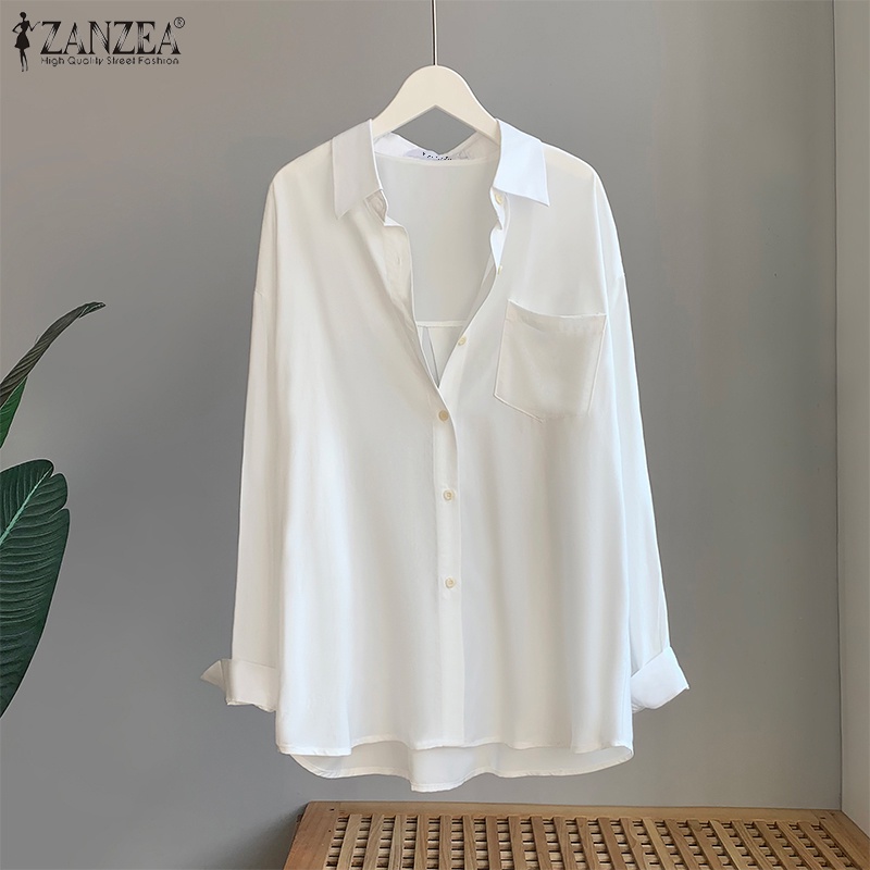 Zanzea Áo Sơ Mi Nữ Tay Dài Màu Trơn Có Túi Thời Trang