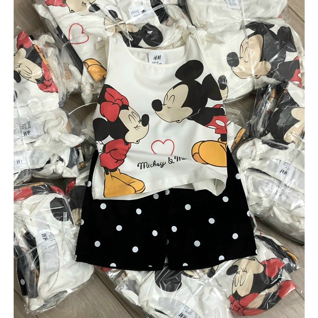 Bộ 2 dây bé gái chất cotton QC phiên bản Mickey mát mẻ cho bé