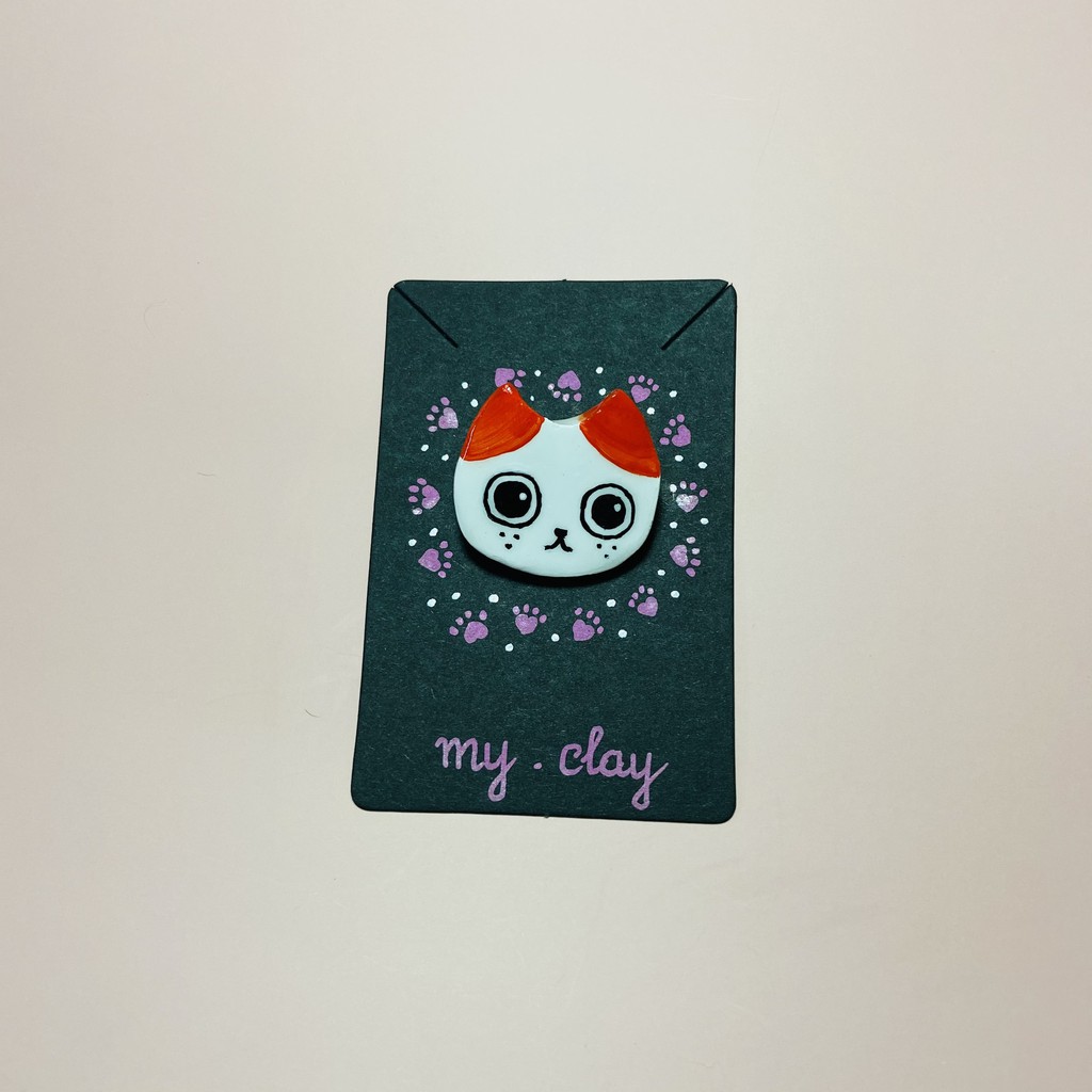 Phụ kiện trang trí pin cài áo MÈO KITTEN CAT hoạt hình dễ thương bằng đất sét polymer clay