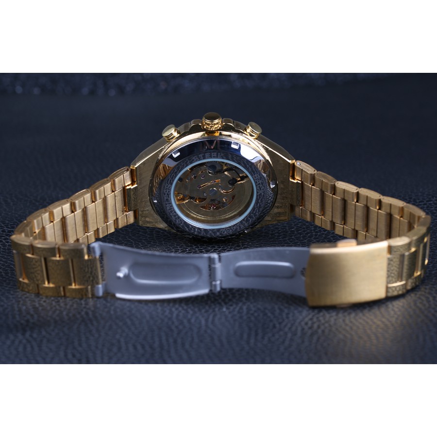 Đồng hồ nam Winner TM432 cơ lộ máy dây thép không gỉ - Full Gold Vàng