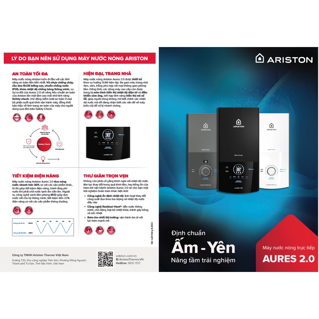 Máy nước nóng trực tiếp Ariston Aures Premium+ 4.5P Có Bơm trợ lực, Aures Premium+ 4.5 Không bơm, Dòng cao cấp