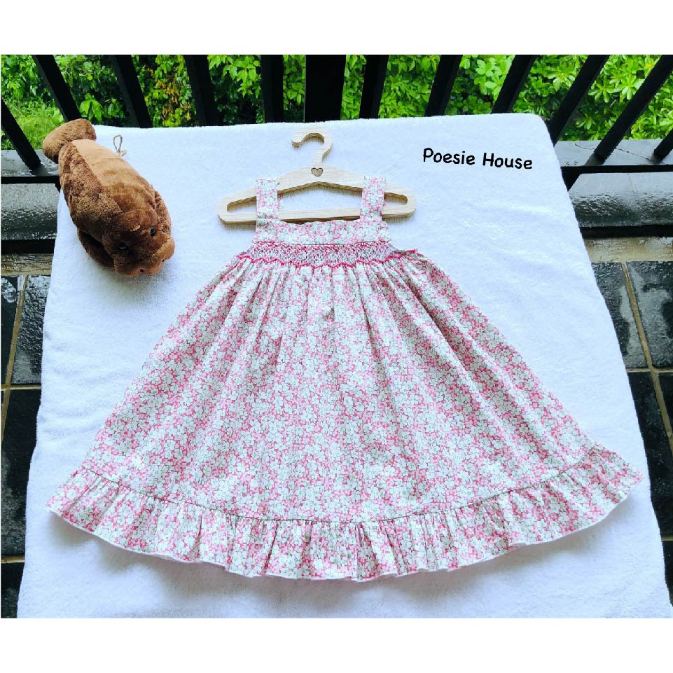 Đầm xích móc Mini Flower In Pink Poesie House dành cho bé gái từ 1-4 tuổi, may thủ công, 100% cotton