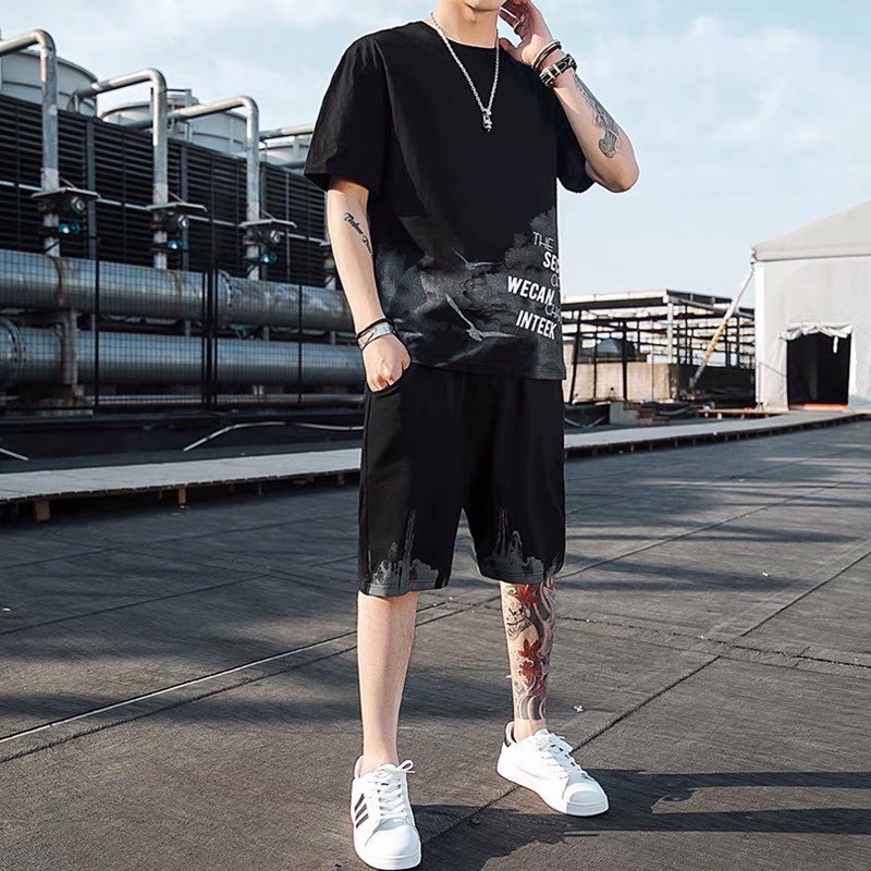 Đồ bộ thể thao, bộ cộc tay, bộ thể thao hè chất thun cotton, vải đẹp, in loang độc đáo T183 - Tiger Store