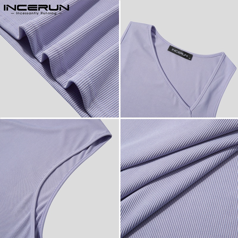 Áo INCERUN dệt kim không tay dáng ôm thiết kế cổ áo độc đáo thời trang cho nam