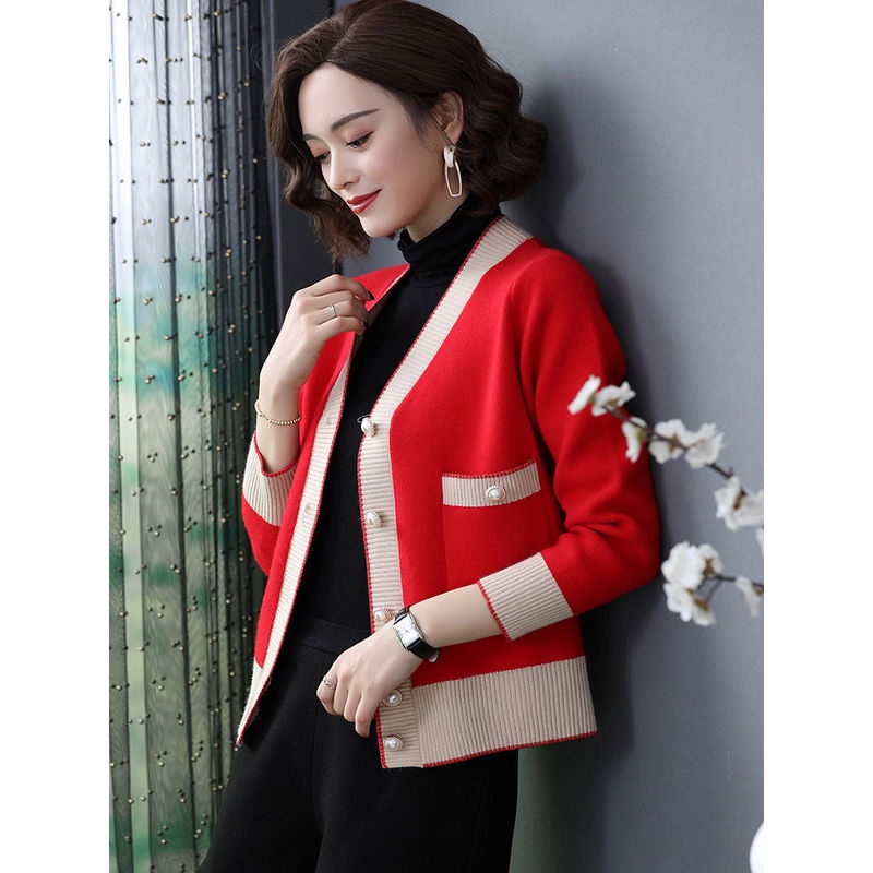 Áo Khoác Cardigan Dệt Kim Tay Dài Phong Cách Phương Tây Thời Trang Xuân Thu Cho Phụ Nữ Trung Niên