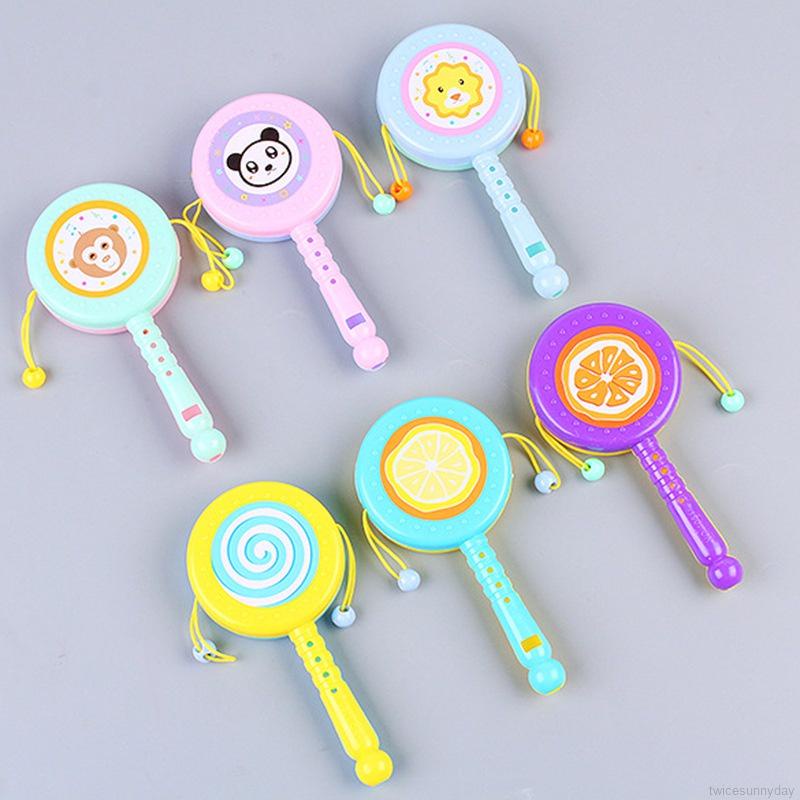 Trống lục lạc đồ chơi cho bé sơ sinh 1 tuổi màu vàng vui nhộn