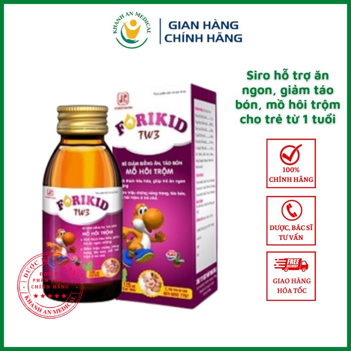 Siro Forikid TW3 𝐂𝐡í𝐧𝐡 𝐇ã𝐧𝐠 Khắc phục biếng ăn, táo bón, mồ hôi trộm, đái dầm ở trẻ Dược Khánh An D27