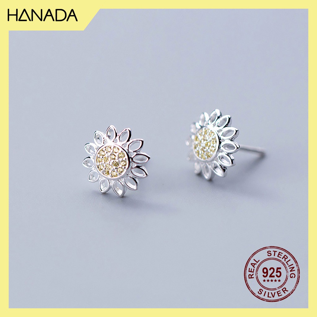 Bông Tai Bạc 925 Hanada E-2-F-0485 Hoa Nhị Vàng