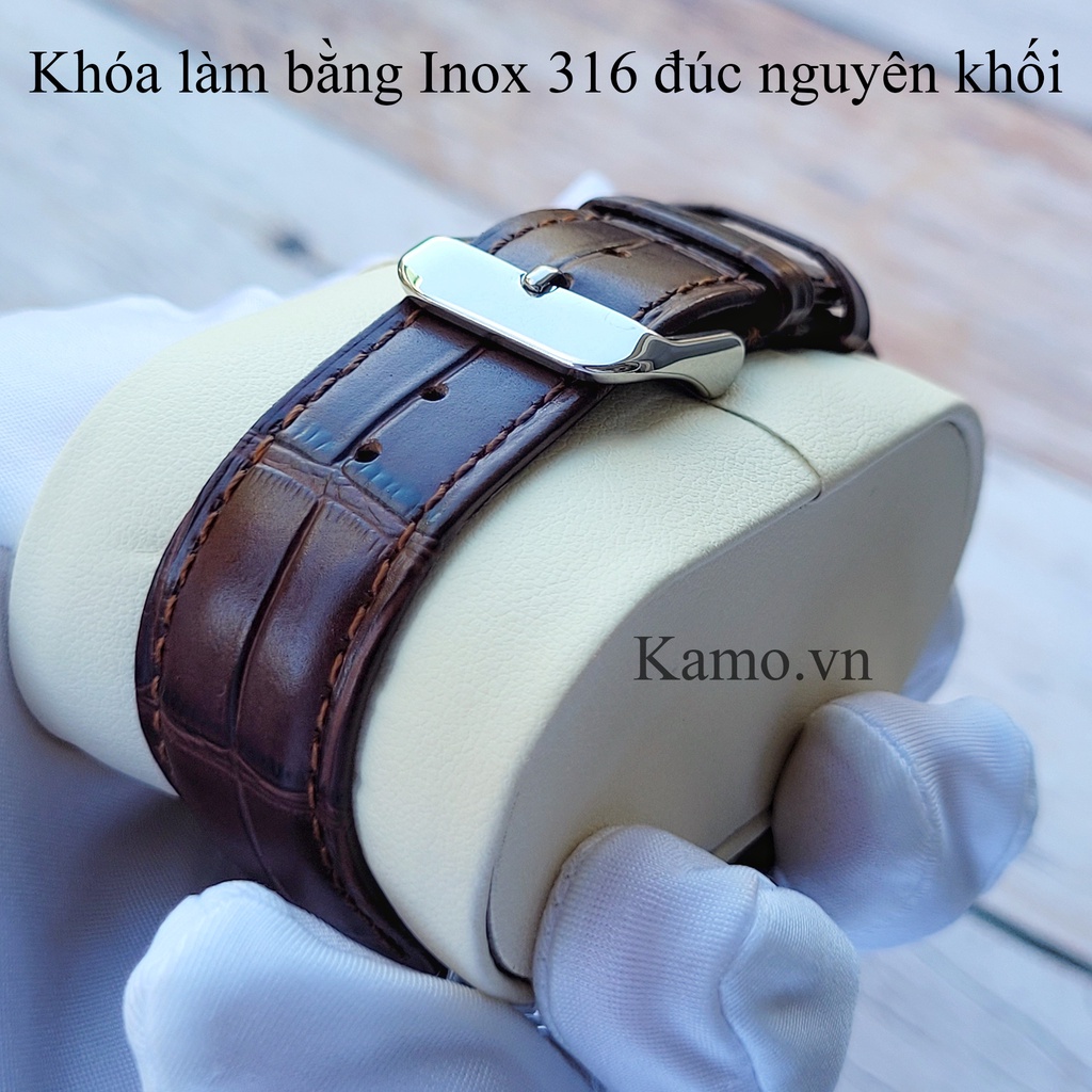 Dây đồng hồ da bò dập vân cá sấu size 22mm 20mm 18mm, dây da đồng hồ nam nữ cao cấp, quai đeo đồng hồ da bò