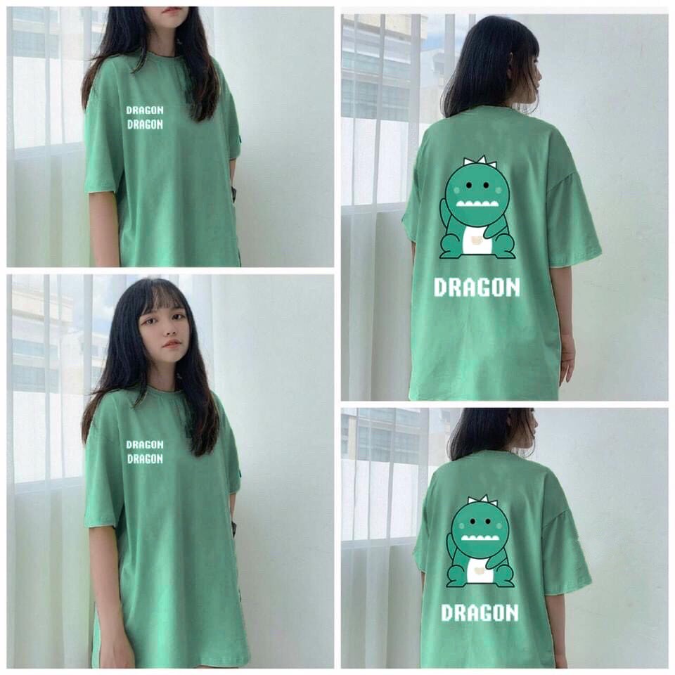 Áo Thun Dragon Nam Nữ Cotton Form Rộng - Áo Phông Khủng Long Tay Lỡ Unisex Xanh mint