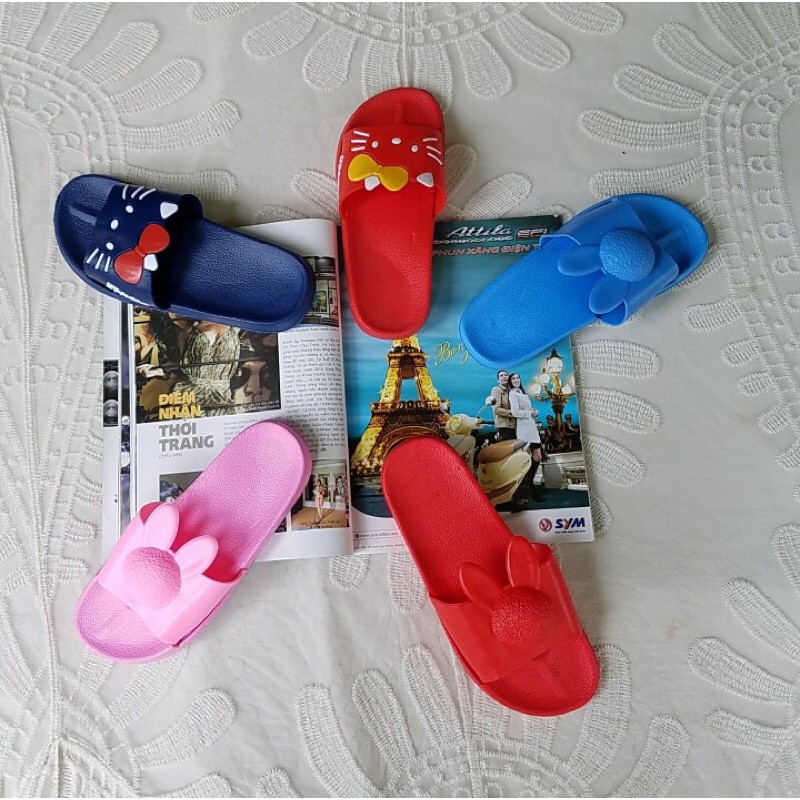 Dép Nữ Quai Ngang Hình Thỏ Và Mèo Nơ PVC Siêu Nhẹ Nhiều Màu Size 36-40 - Hàng Việt Nam - Lucky Girl shop