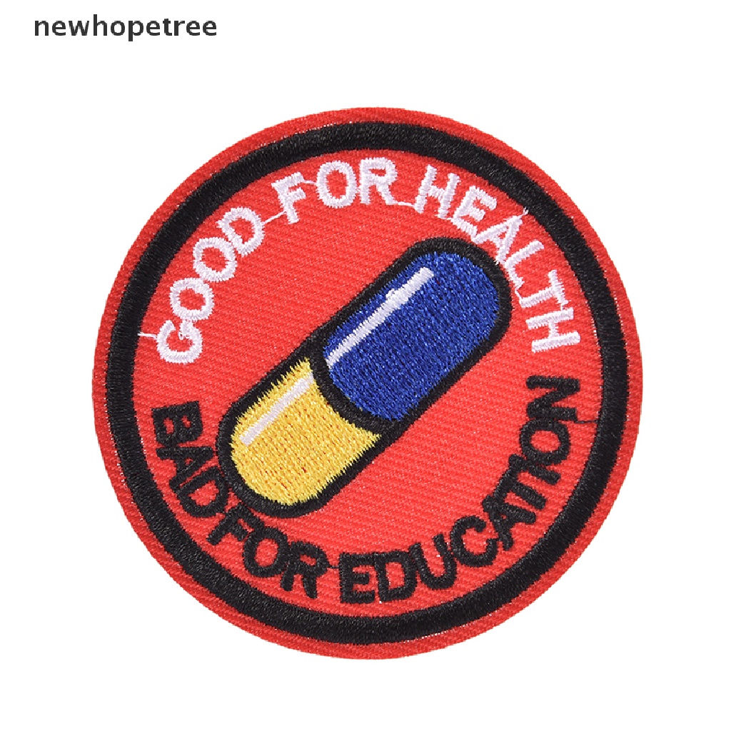 newhopetree japanese akira kaneda good for health, bad for education iron on patch  OIK