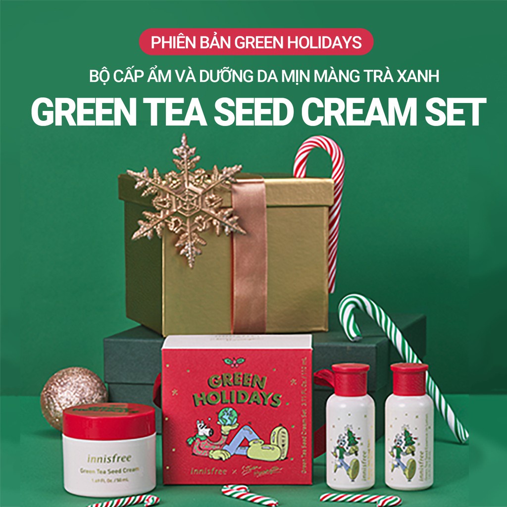 [Phiên bản Green Holidays] Bộ cấp ẩm và dưỡng da mịn màng trà xanh innisfree Green Tea Seed Cream Set