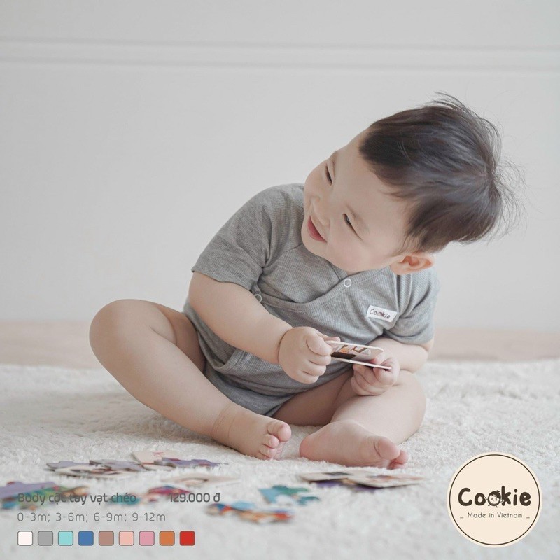 [ COOKIE ] Bodysuit cộc tay vạt chéo sơ sinh 0-3M