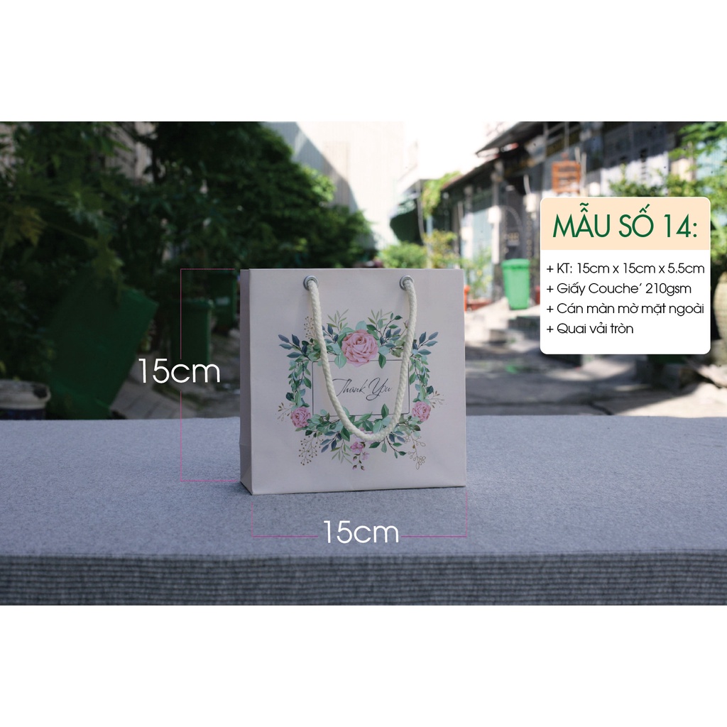 25 cái - Túi giấy vuông đựng mỹ phẩm quà tặng phụ kiện nước hoa nhỏ - Mẫu số 14 Bông xanh