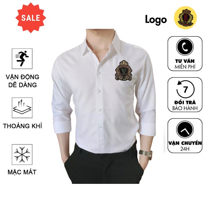 Áo sơ mi nam [FREESHIP] sơ mi trắng tết trắng đen, họa tiết in logo dài tay trẻ trung cổ tàu hàn quốc_xưởng may đức tài