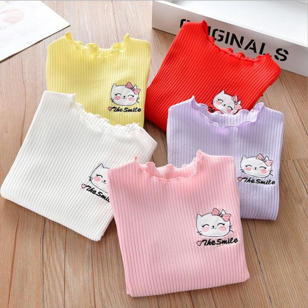 Áo dài tay thu đông cho bé gái từ 6-45kg, áo trẻ em dài tay chất len tăm KITTY SMILE