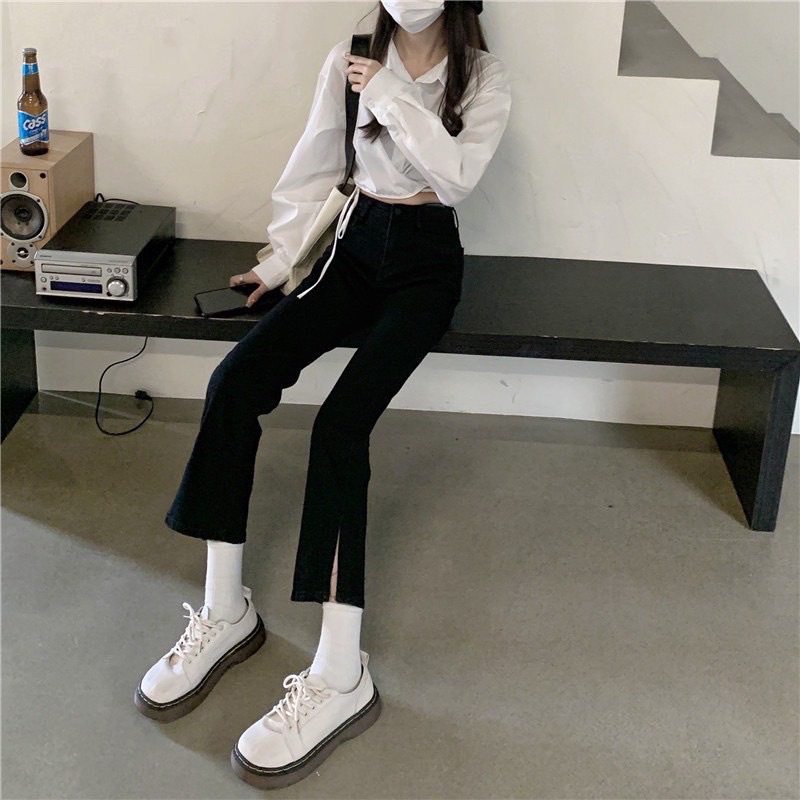 Quần jean baggy đen xẻ lai ống Lê Huy Fashion MS 85