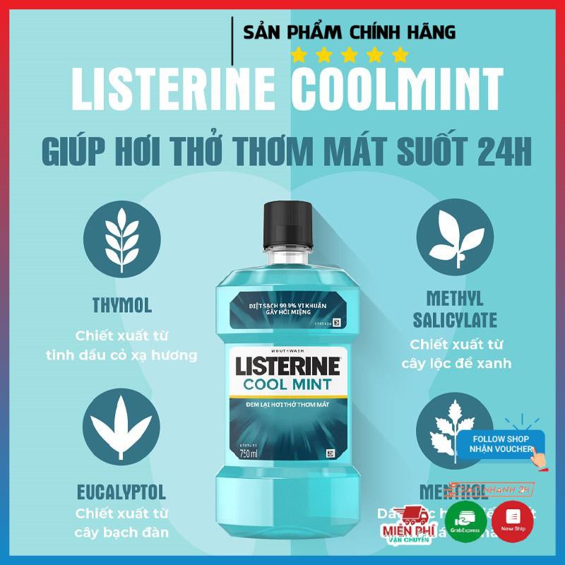 Nước Súc Miệng Listerine Hơi Thở Thơm Mát 750ml Cool Mint Mouthwash