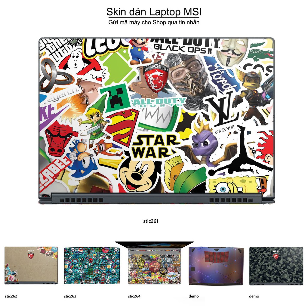 Skin dán Laptop MSI in hình sticker bomb nhiều mẫu 2 (inbox mã máy cho Shop)