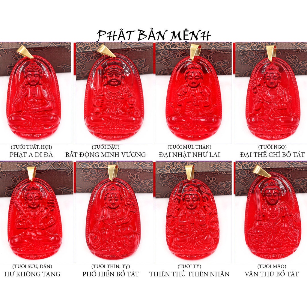 Mặt Dây Chuyền Phật Bất Động Minh Vương Pha Lê Đỏ 3.6cm - Tặng Kèm Móc Inox - Phong Thủy 868