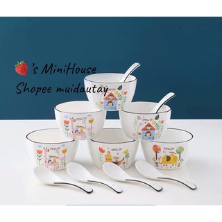 Bộ 6 bát 6 thìa sứ, bát vuông