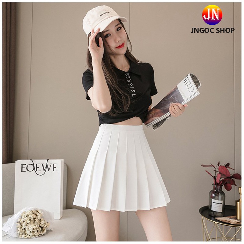 Chân váy ngắn xếp ly lưng cao, Chân váy xòe chữ A cạp cao đen trắng xếp ly ngắn | BigBuy360 - bigbuy360.vn