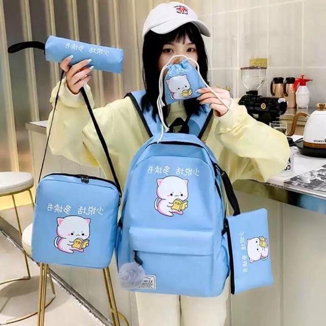 Balo Bộ 4 Món Chú Heo Đọc Sách ( Size To)