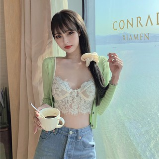 Set Áo Khoác Cardigan Dệt Kim Phối Ren + Áo Hai Dây Thời Trang Mùa Xuân 2020 Cho Nữ