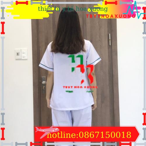 Bộ blouse cổ tim viền xanh lá cây nam nữ cộc tay - bộ scrubs kỹ thuật viên cho điều dưỡng, dược sỹ, y tá, bác sĩ