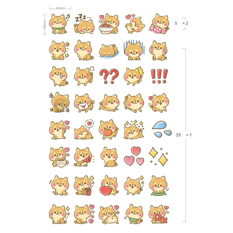 Sticker hộp 45 miếng dán - Shiba Má Hồng - Hộp nhãn dán trang trí sổ tay bullet journal - M088