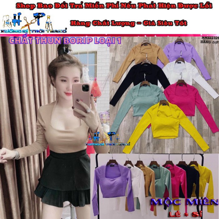 Áo kiểu croptop nữ đẹp ôm body tay dài cổ vuông sexy phong cách hàn quốc cực dễ thương mẫu mới thời trang -mã A22