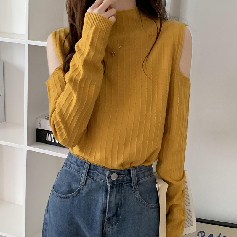 Áo len tay dài trễ vai phong cách Hàn Quốc mới cho nữ