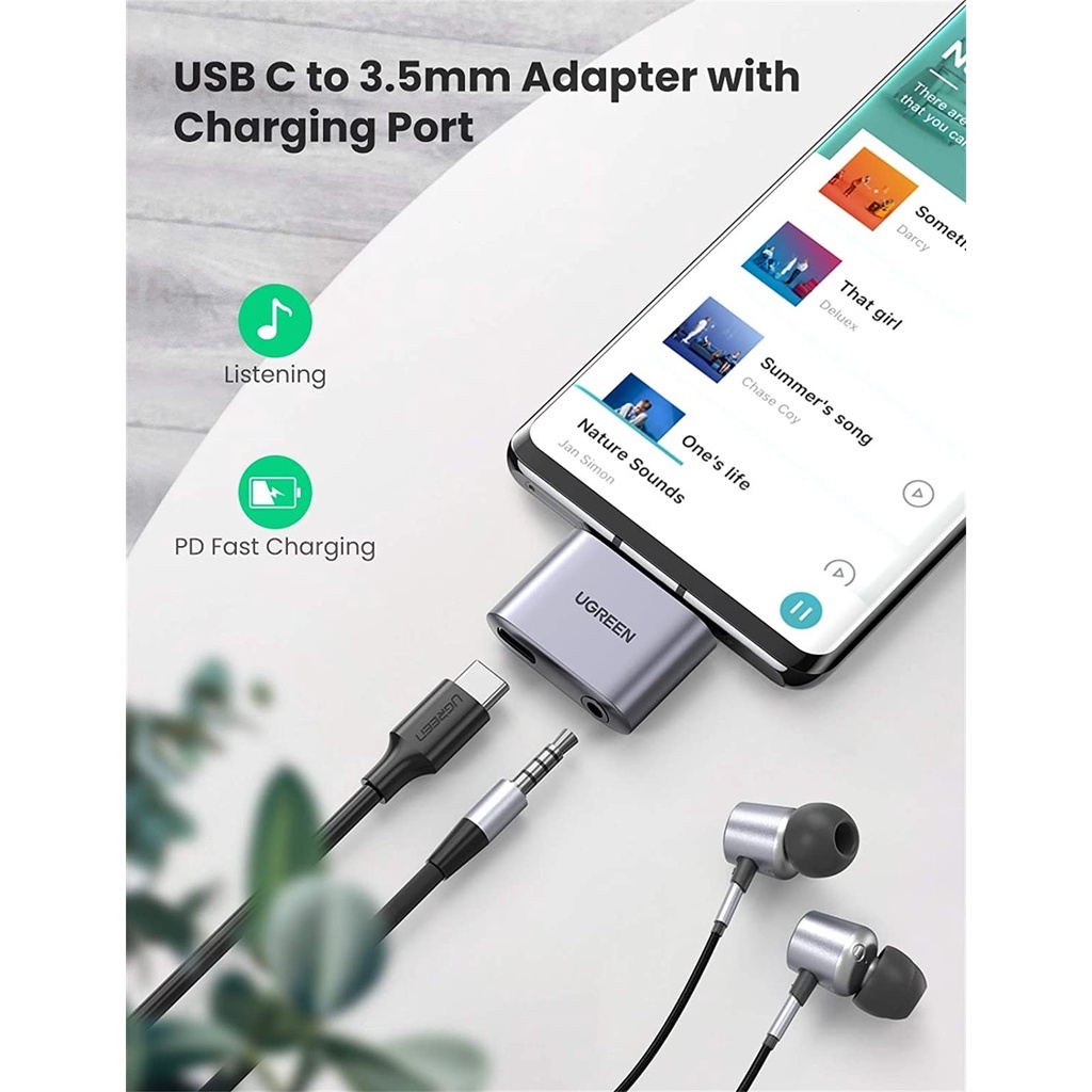 Ugreen 70311 - Đầu chuyển USB Type C sang 3.5mm hỗ trợ sạc PD 30W cao cấp - Phukienleduy