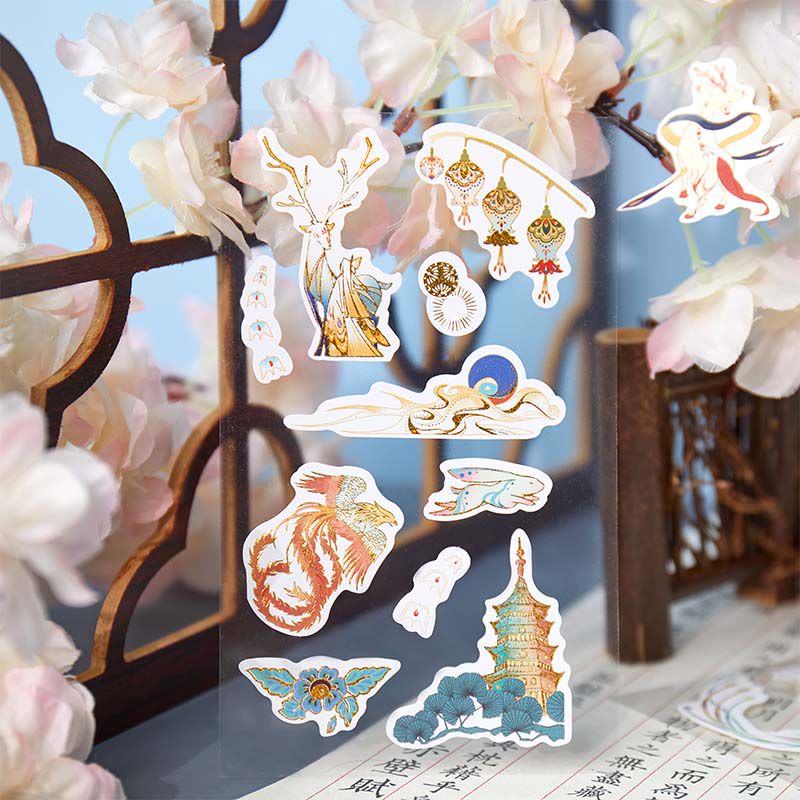Sticker cổ trang ánh kim hình dán cute  Sơn Hải Đồ Chí 1 gói 4 tờ