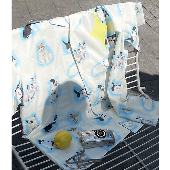 Áo Sơ Mi Ngắn Tay In Họa Tiết Mèo Và Ngôi Sao Sáng Tạo Thời Trang Cho Nữ