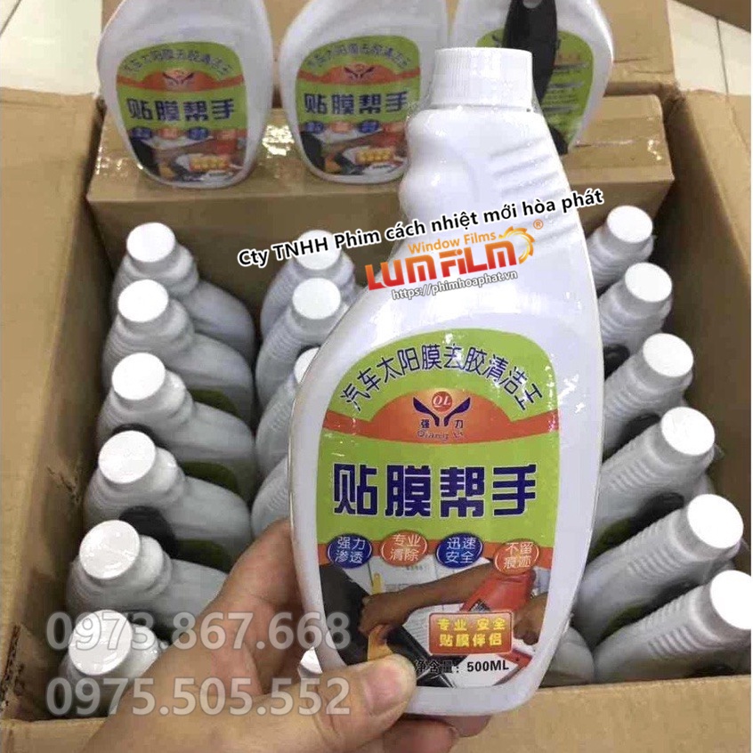 Dung dịch tẩy keo dán Film cách nhiệt cũ cho xe ô tô - dung tích 500ml - tặng kèm gạt nhựa