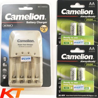 Bộ sạc nhanh 2 giờ, tự ngắt camelion bc-0905a kèm 4 viên pin aa 2500mah