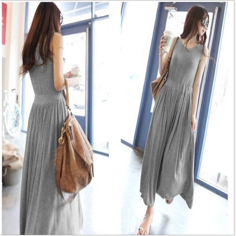 Đầm Thun Nữ Dáng Dài Sát Nách, Đầm Maxi Suông Xếp Ly Gọn Dáng Db20