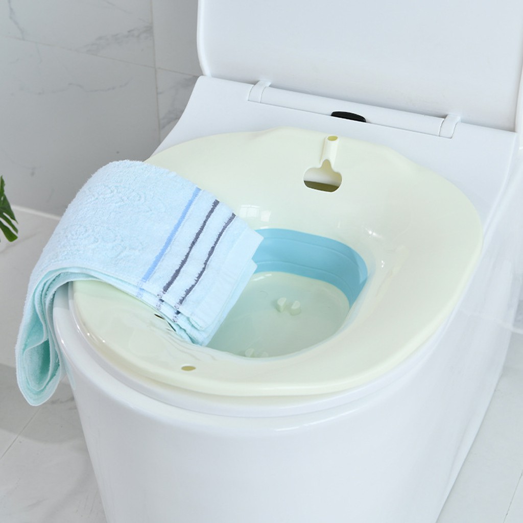 Chậu Xông Hơi Vùng Kín Phụ nữ Sau Sinh Gấp Gọn Gắn bồn cầu Tiện Lợi kèm Vòi xịt, Bô xông hơ phụ khoa sản phụ, hậu môn