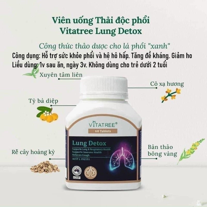 [Mẫu Mới - Date 2027] Viên uống Bổ phổi, thải độc phổi Vitatree lung detox 60 viên của Úc