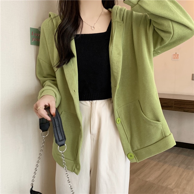 Áo khoác hoodie SUXI tay dài màu sắc đơn giản cho phái nữ